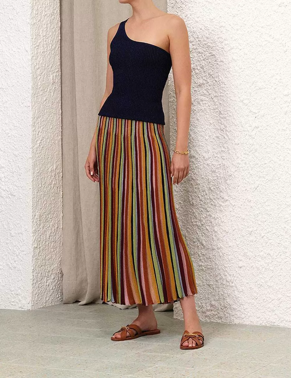 Clearance ZIMMERMANN Alight Stripe Midi Skirt