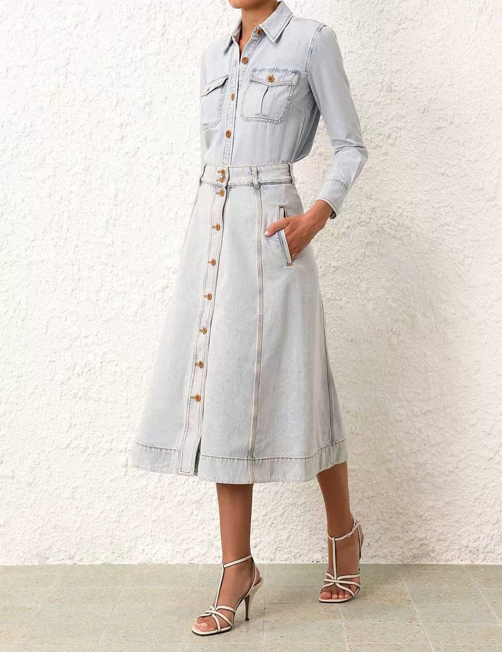 Clearance ZIMMERMANN August A Line Denim Skirt