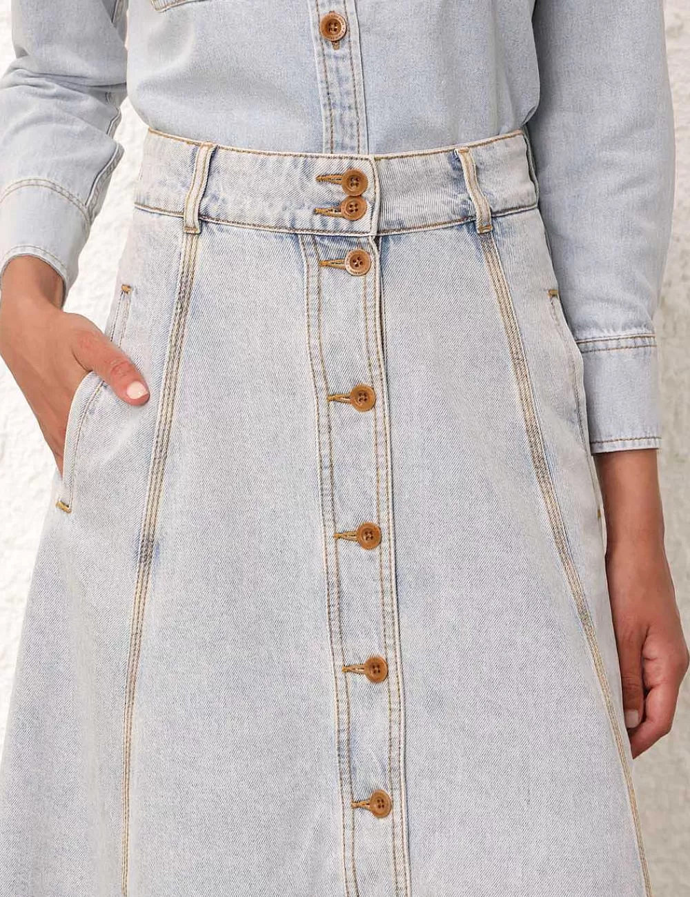 Cheap ZIMMERMANN August A Line Denim Skirt