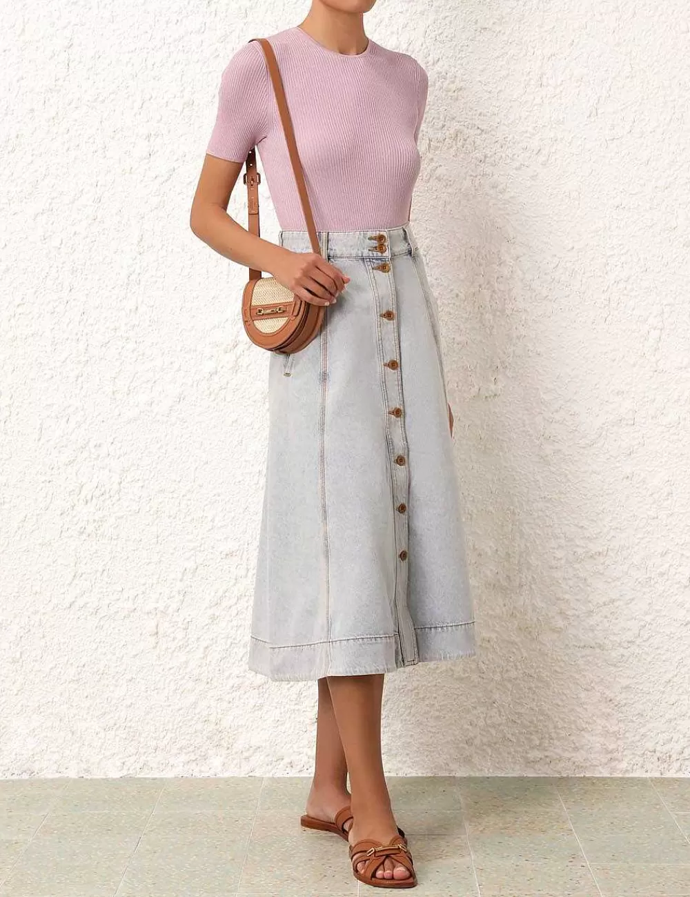 Cheap ZIMMERMANN August A Line Denim Skirt