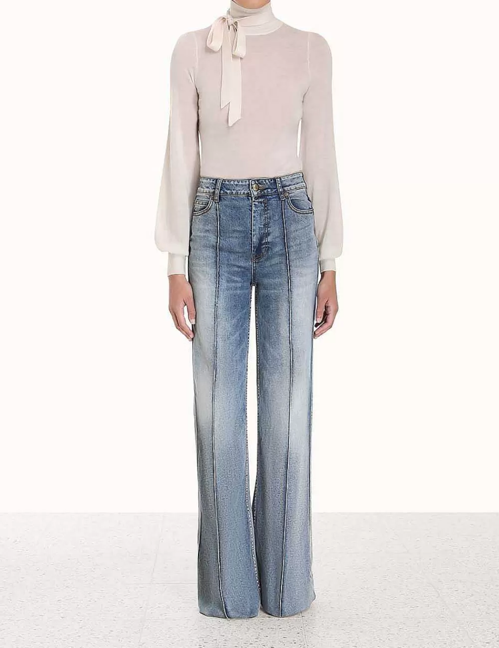 Outlet ZIMMERMANN Blouson Tie-Neck Sweater