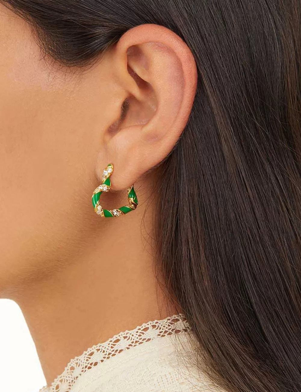 New ZIMMERMANN Candy Stripe Pave Heart Hoops