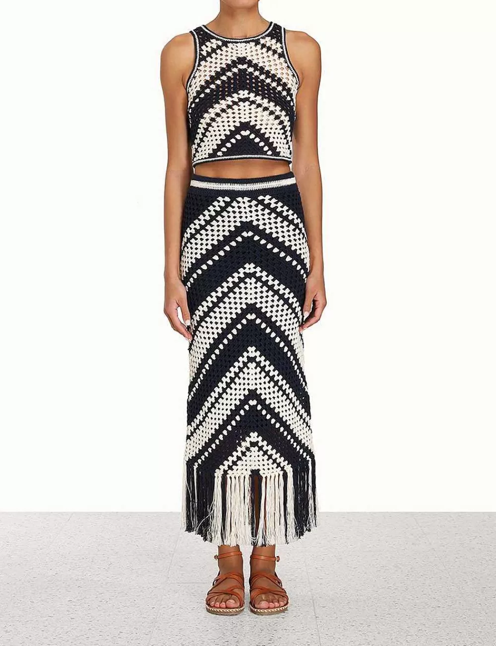 Fashion ZIMMERMANN Chintz Crochet Fringed Skirt