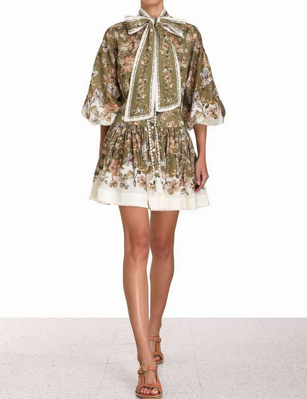 Best ZIMMERMANN Chintz Tie Neck Mini Dress