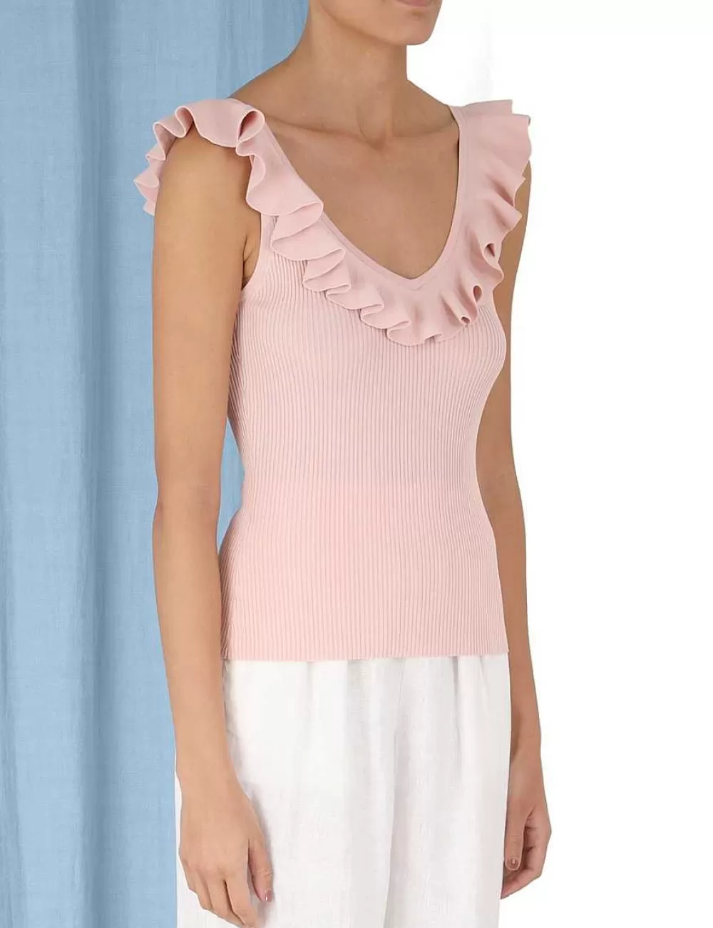Fashion ZIMMERMANN Chintz V-Neck Frill Tank
