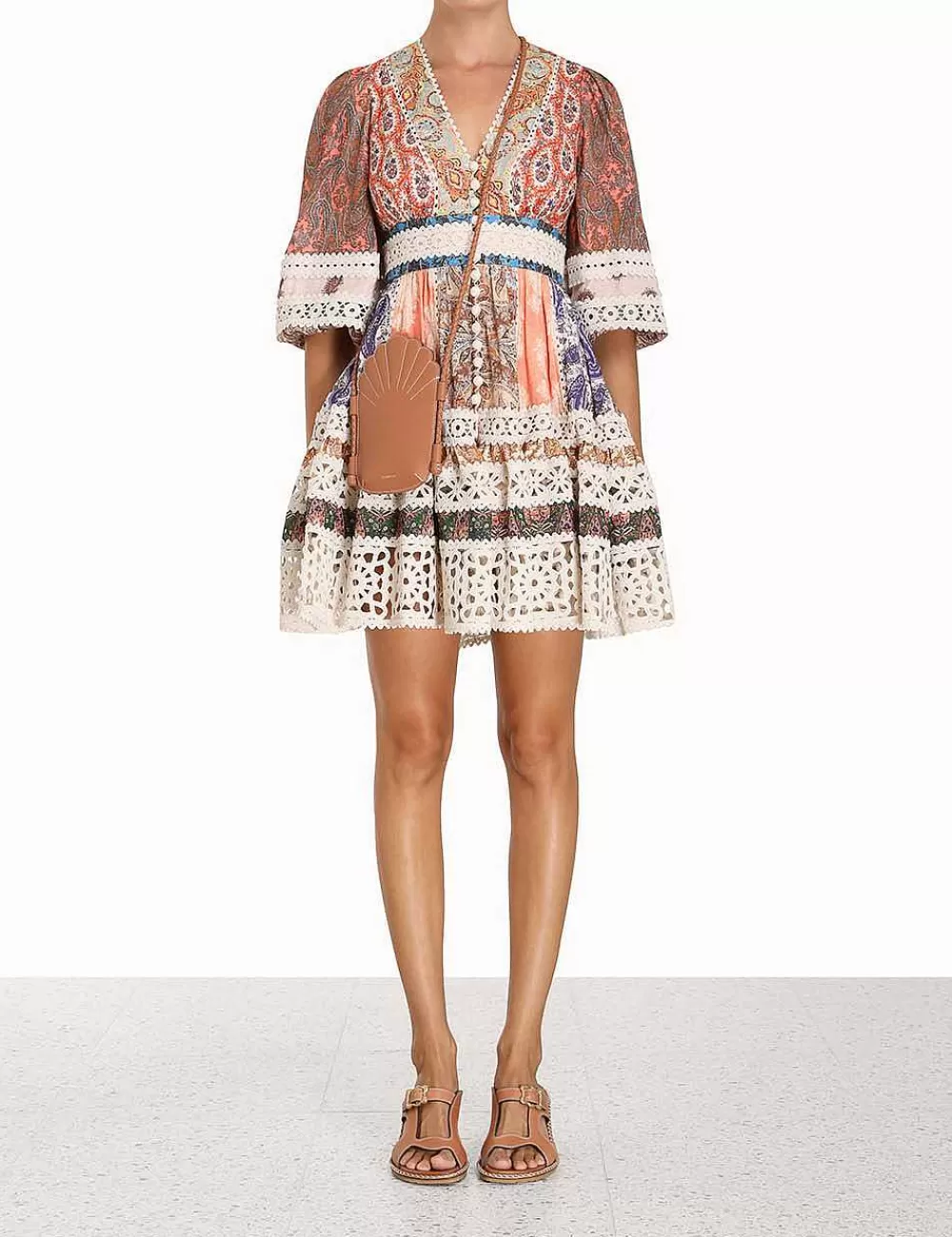 Shop ZIMMERMANN Devi Spliced Billow Mini Dress