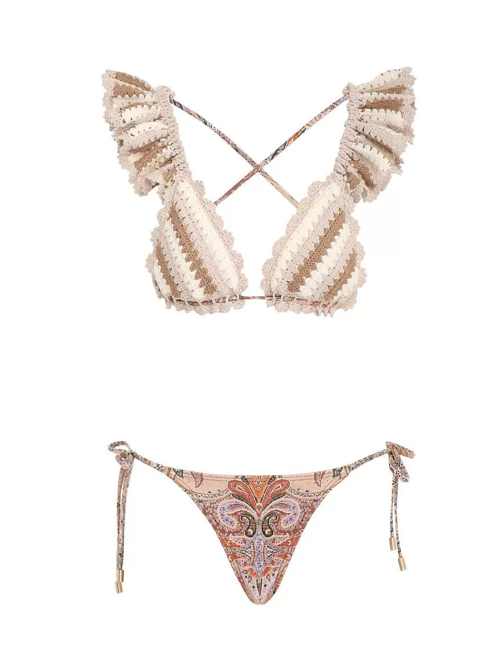 Shop ZIMMERMANN Devi Stripe Crochet Bikini
