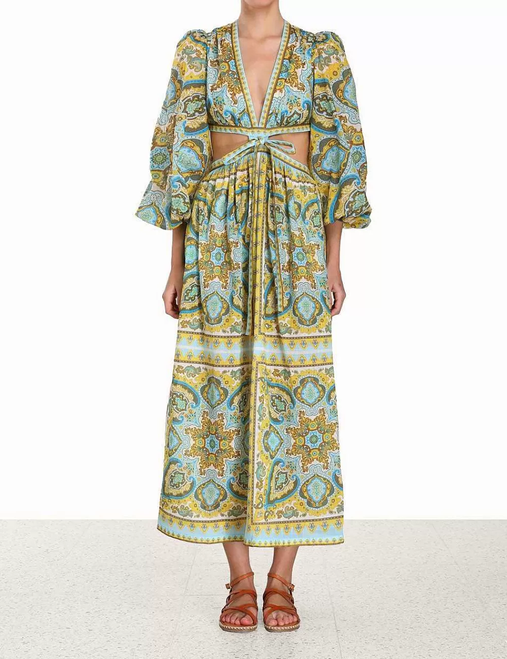Fashion ZIMMERMANN Halcyon Tie Front Midi Dress