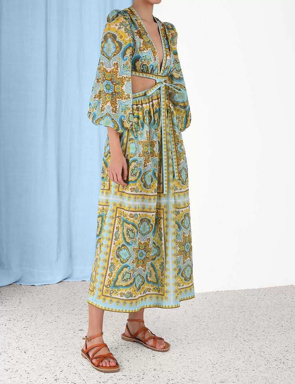 Clearance ZIMMERMANN Halcyon Tie Front Midi Dress