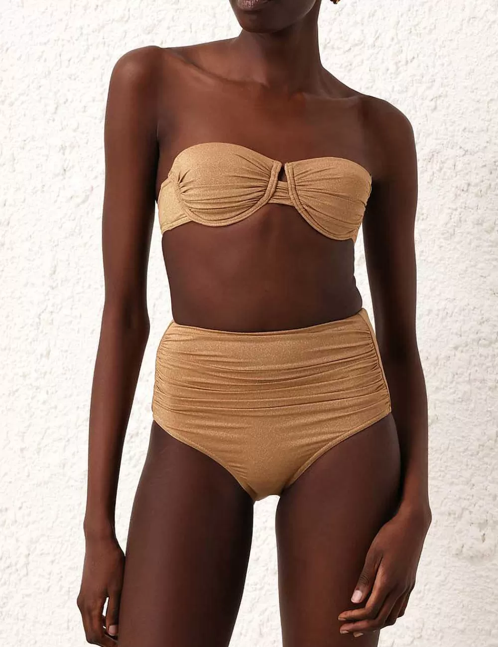 Shop ZIMMERMANN Junie Lurex Gathered Bikini