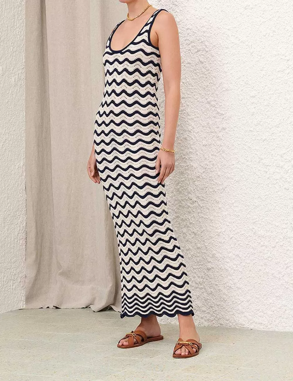Shop ZIMMERMANN Junie Textured Knit Tank Dress