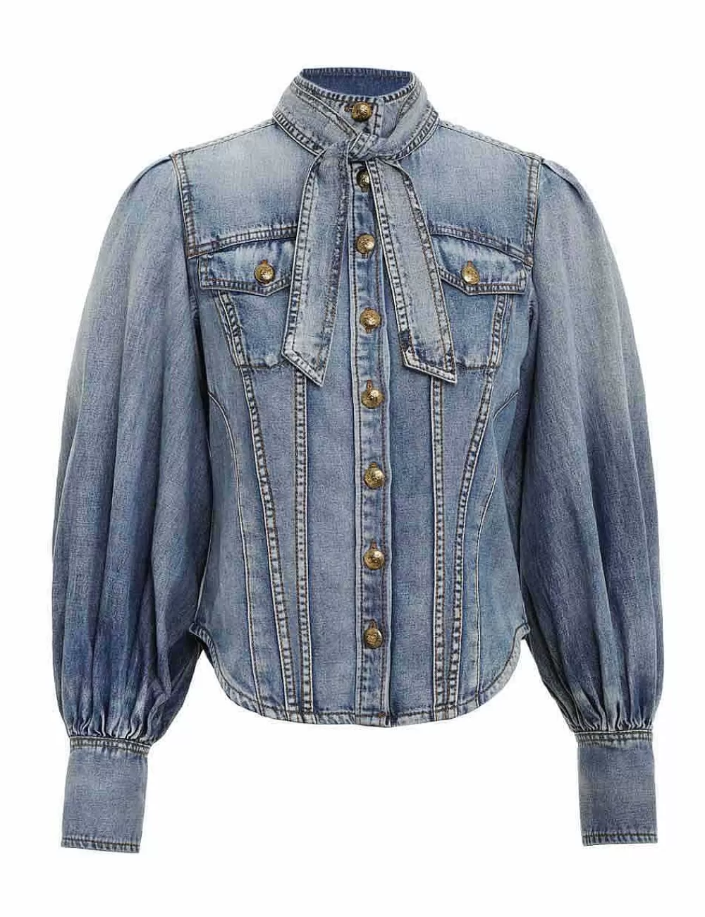 Cheap ZIMMERMANN Luminosity Denim Corset Shirt