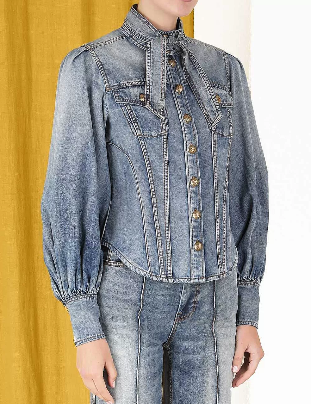Cheap ZIMMERMANN Luminosity Denim Corset Shirt