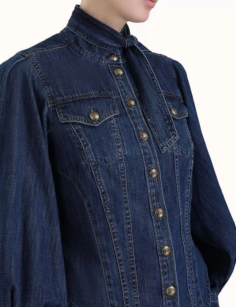 Shop ZIMMERMANN Luminosity Denim Corset Shirt