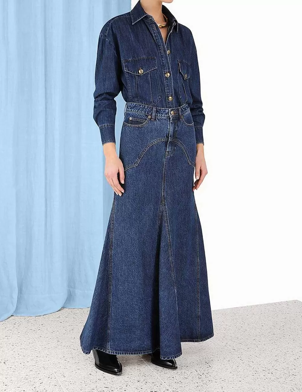Outlet ZIMMERMANN Luminosity Denim Maxi Skirt