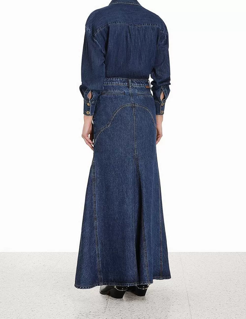 Shop ZIMMERMANN Luminosity Denim Maxi Skirt