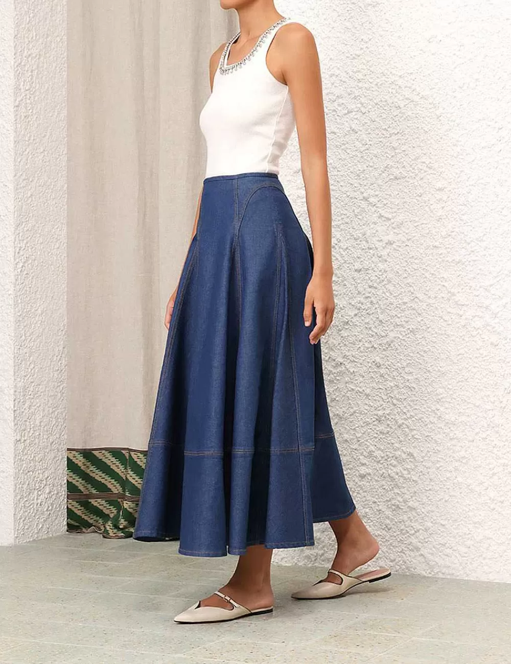 Fashion ZIMMERMANN Matchmaker Denim Flare Skirt