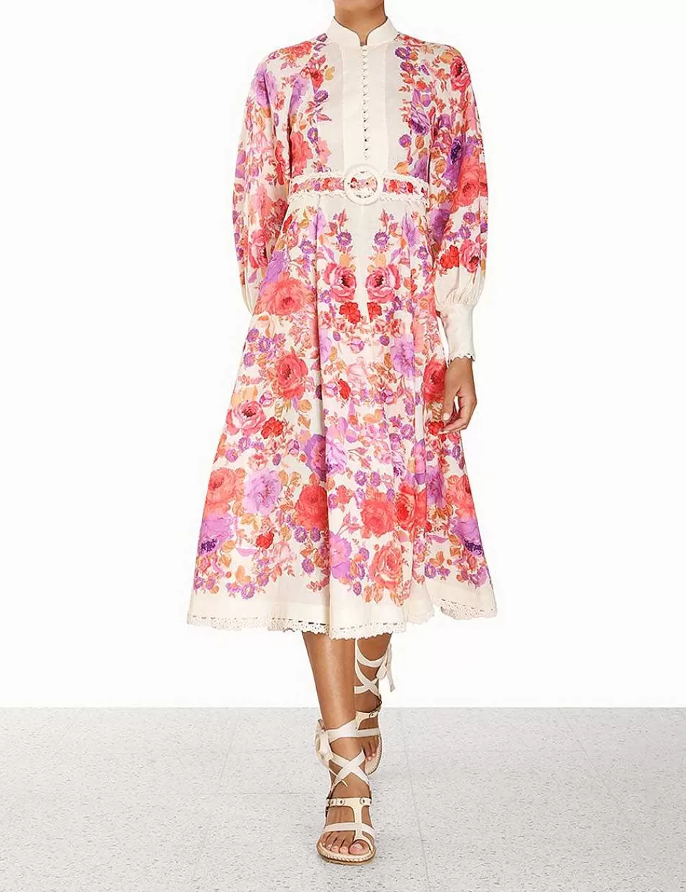 Outlet ZIMMERMANN Raie Billow Sleeve Midi Dress