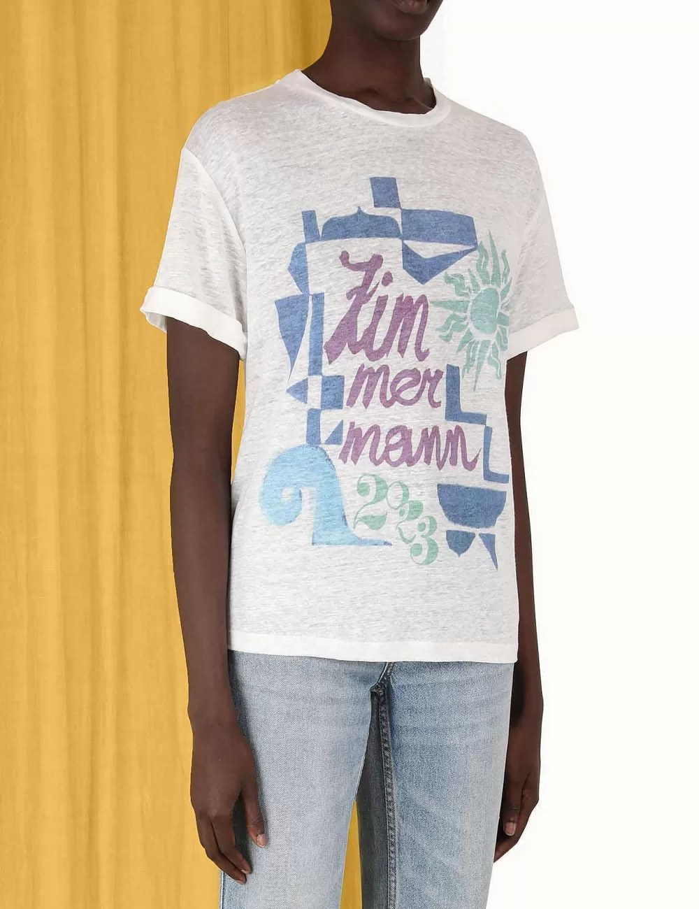 Cheap ZIMMERMANN Raie Roll Sleeve Tee