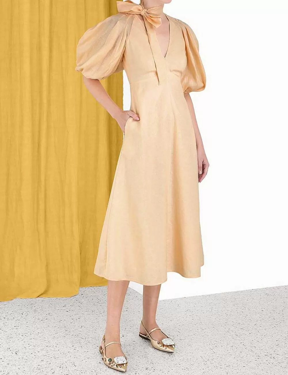 Clearance ZIMMERMANN Tie Neck Midi Dress
